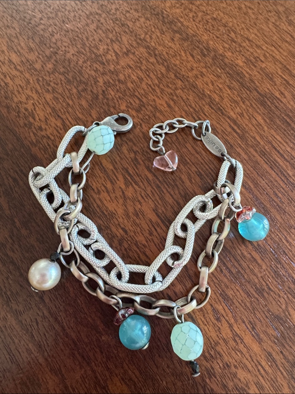 Sabika Beaded Charm Multi-Chain Bracelet - Turquoise, Aqua, Pearl